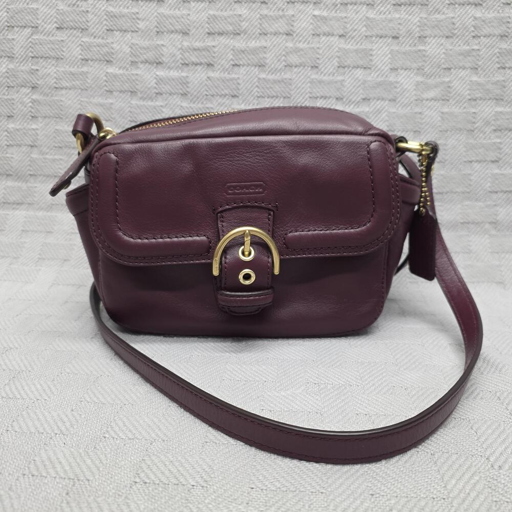 Coach Campbell Leather Camera Crossbody Bag Womens Small Burgundy Leather
